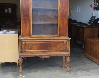 Vintage Shabby Chic China Cabinet, Distressed breakfront, pantry, Custom paint, storage, dining room, custom order, PICK UP ONLY