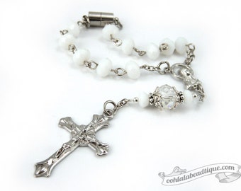 White Car Rosary auto rosaries rear view mirror rosary single decade rosaries gift catholic rosaries pocket rosary travel rosaries white
