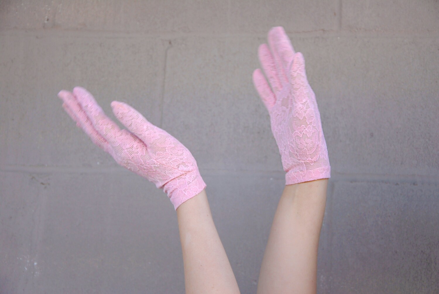 Pink lace gloves short sheer ladies formal by RoseleinRarities