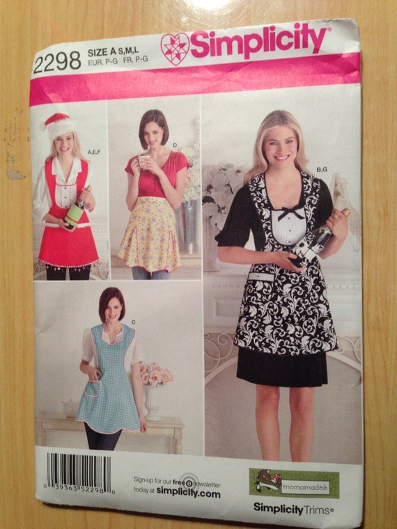Simplicity 2298 Sewing Pattern Misses Aprons, Hat in Three Sizes and Bottle Cozy Size S-M-L