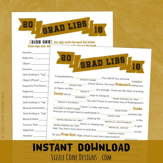 Grad Libs High School Graduation Party Madlib by SizzleConeDesign
