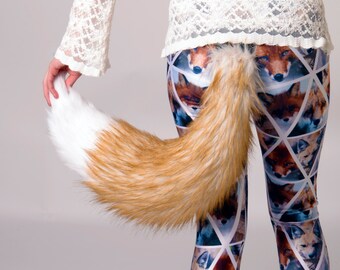 Pawstar Spicyfox Fox Tail - Faux Fur Realistic Fake Plush Costume Big Rust Brown Copper Tan White Fluffy Spicy Spice and Wolf 3554