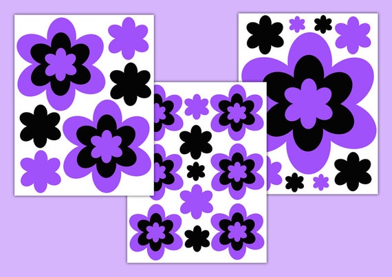 PURPLE FLOWER DECALS Girl Floral Wall Art Stickers Teen Room