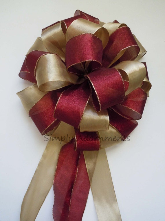 Gold Burgundy Christmas Bow Shabby Chic Gold Cranberry Red Christmas