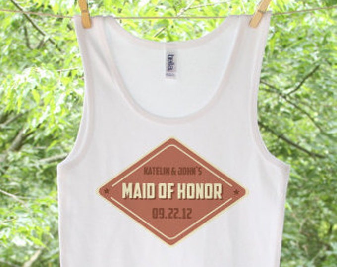 Maid of Honor Badge Shirt // Personalized MOH with date and names // Wedding shirts // Unique Design