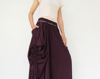 NO.123 Plum Cotton Jersey Mega Pocket Maxi Skirt