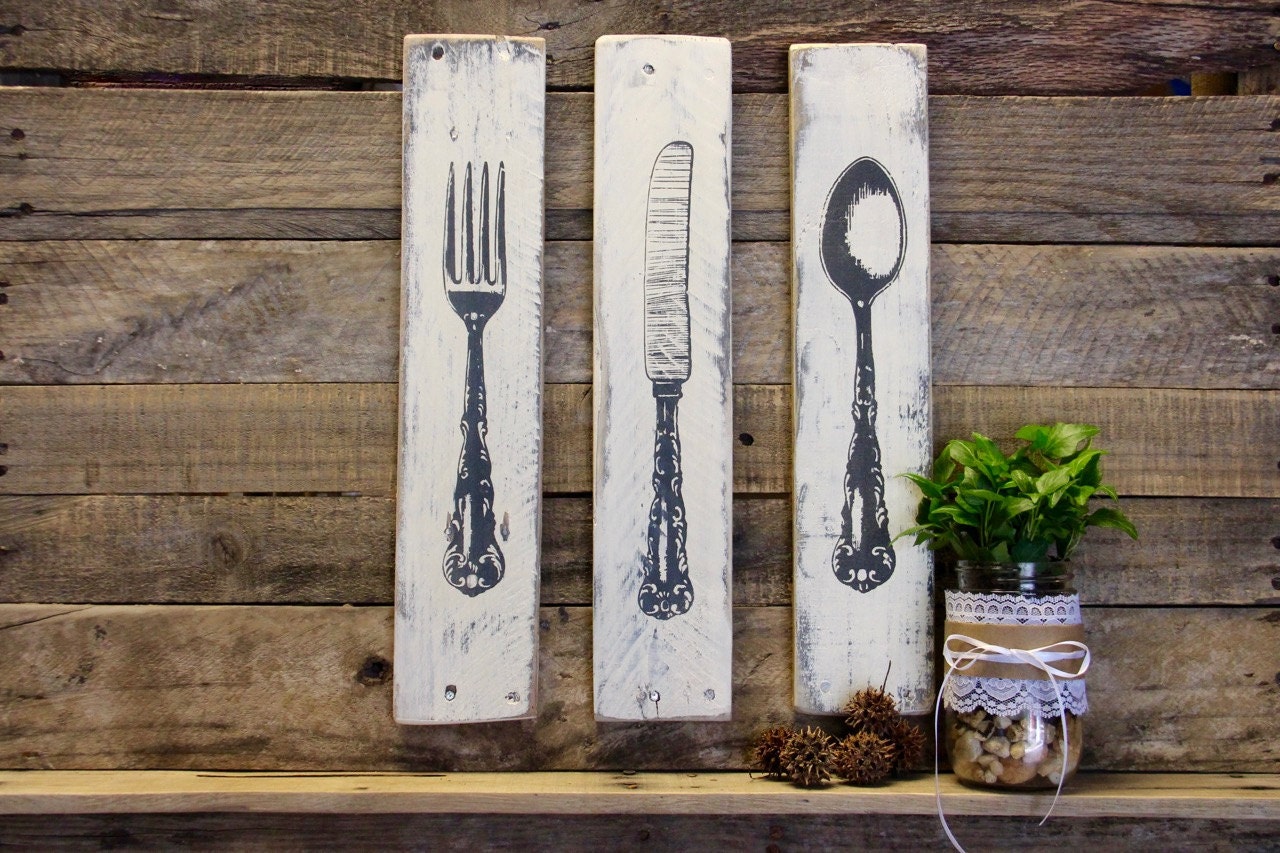 Rustic Kitchen Decor Silverware Sign Fork Knife Spoon Wood