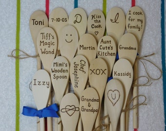 4 Wooden Spoons Thank You Party Cooking Baking Showers Events Favors Gifts Personalized Custom Engraved Text, Wood burned