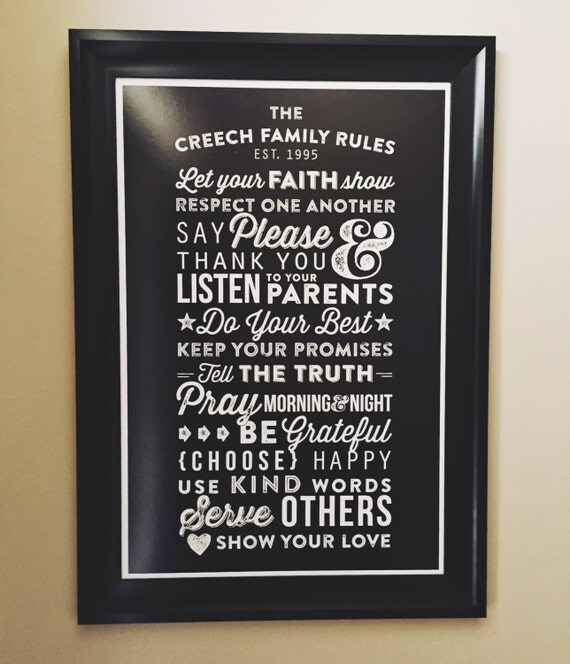 Custom Family Rules Printable Poster Sign 20 x 30 by FontLushious