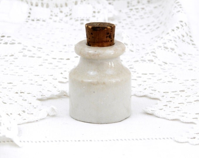 Small Antique French Salt Glazed Stoneware Bottle with Cork, French Country Decor, Rustic, Retro Vintage Home Interior, Brocante, Shabby