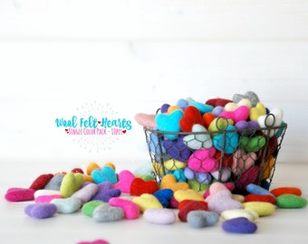 Wool Felt Hearts - 10 Wool Felt Hearts - (3-4CM/30-40MM) - 10 Felted Hearts - Wet Felted Hearts - Single Color Bundle - Choose a Color