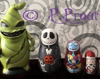 FIVE PIECE ONLY*** Custom made to order order Fan Art nesting dolls with Sculpted Oogie Boogie.