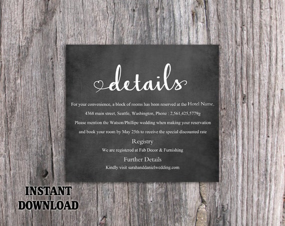 DIY Wedding Details Card Template Editable by TheDesignsEnchanted