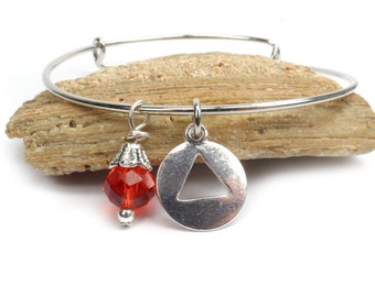 Addiction Recovery Bracelet, Adjustable AA NA Charm Bangle, Stacking Bracelets, Sobriety Gift