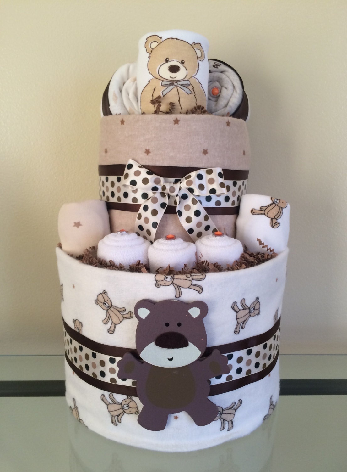 Cuddly Teddy Bear Baby Boy Diaper Cake by LavishBabyBaskets