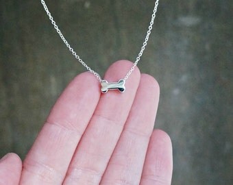 Bone Necklace // Tiny Floating Dog Bone Pendant on a Dainty Chain / All Sterling Silver