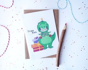 Tree Rex card, Christmas card, funny Christmas card, Xmas card, T.rex card, Dinosaur card