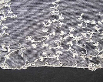 1920s Vintage Tambour Needlework Lace on Aspirin Dot Net, Petticoat Lace in Ivory, 65 In. by 31 In. Wide, Delicate Antique Lace, Museum