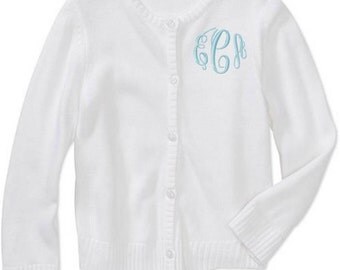 Monogrammed Sweater Kids Child Toddler Cardigan Monogram Uniform White Navy