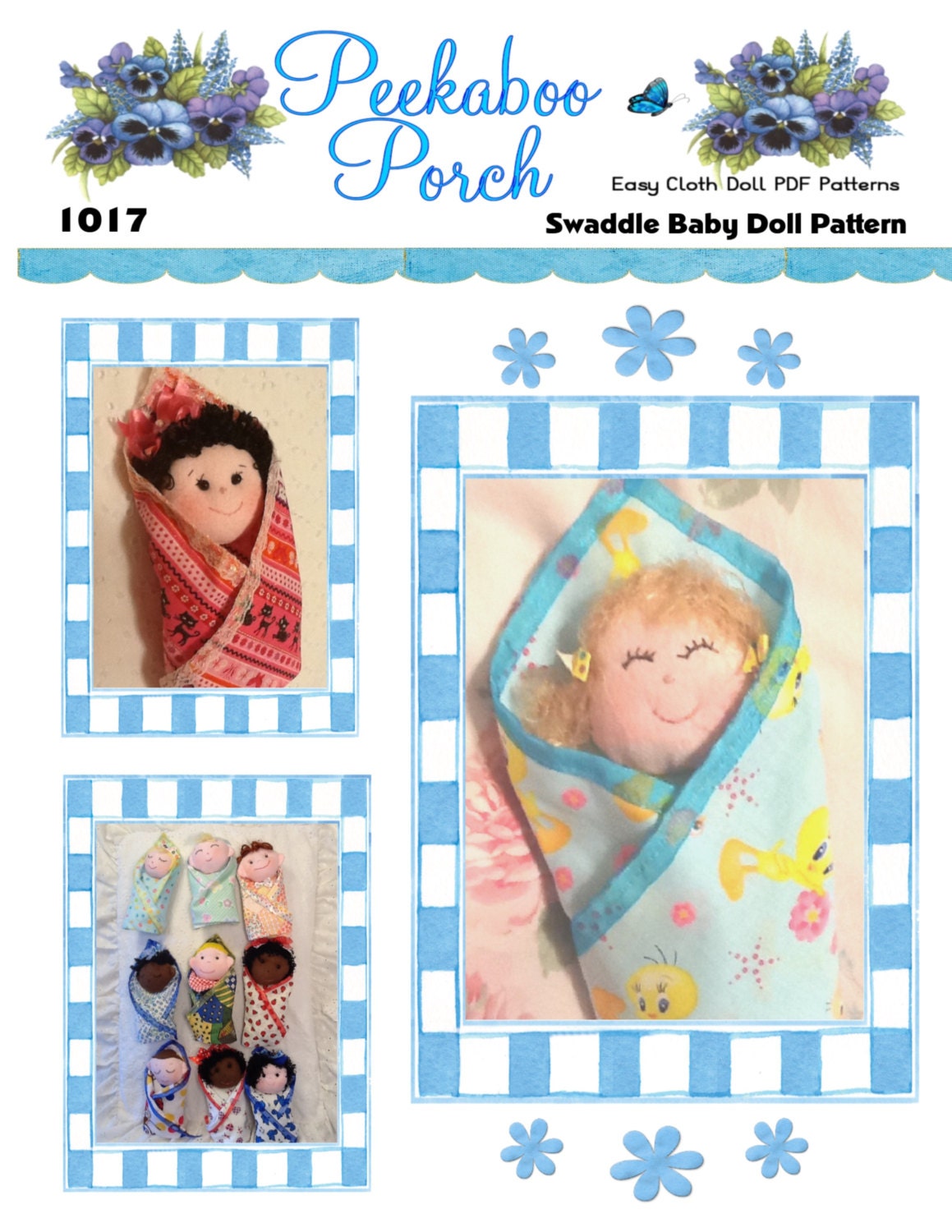 Swaddle Baby PDF Cloth Doll Pattern with 9 Faces & 9 Hair