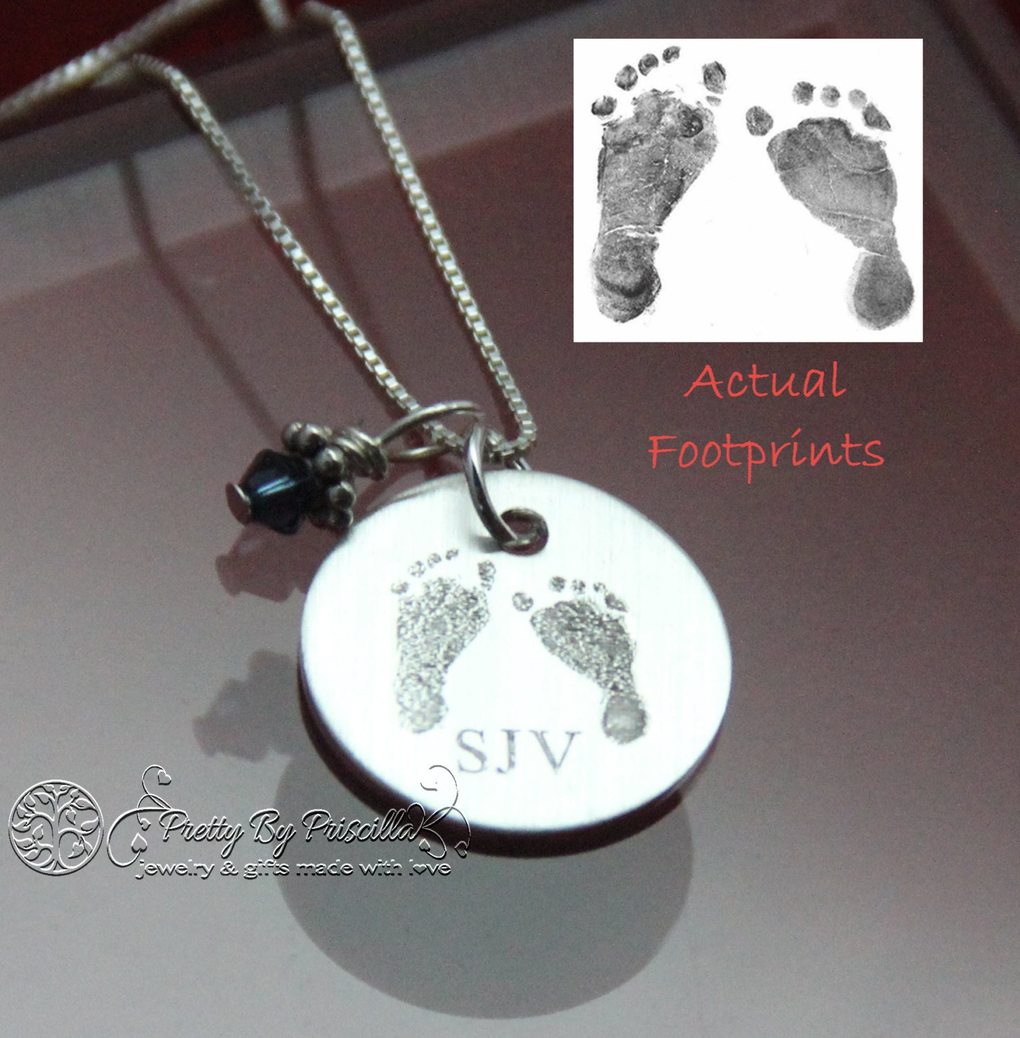Actual Footprint Necklace Your babys actual by PrettyByPriscilla