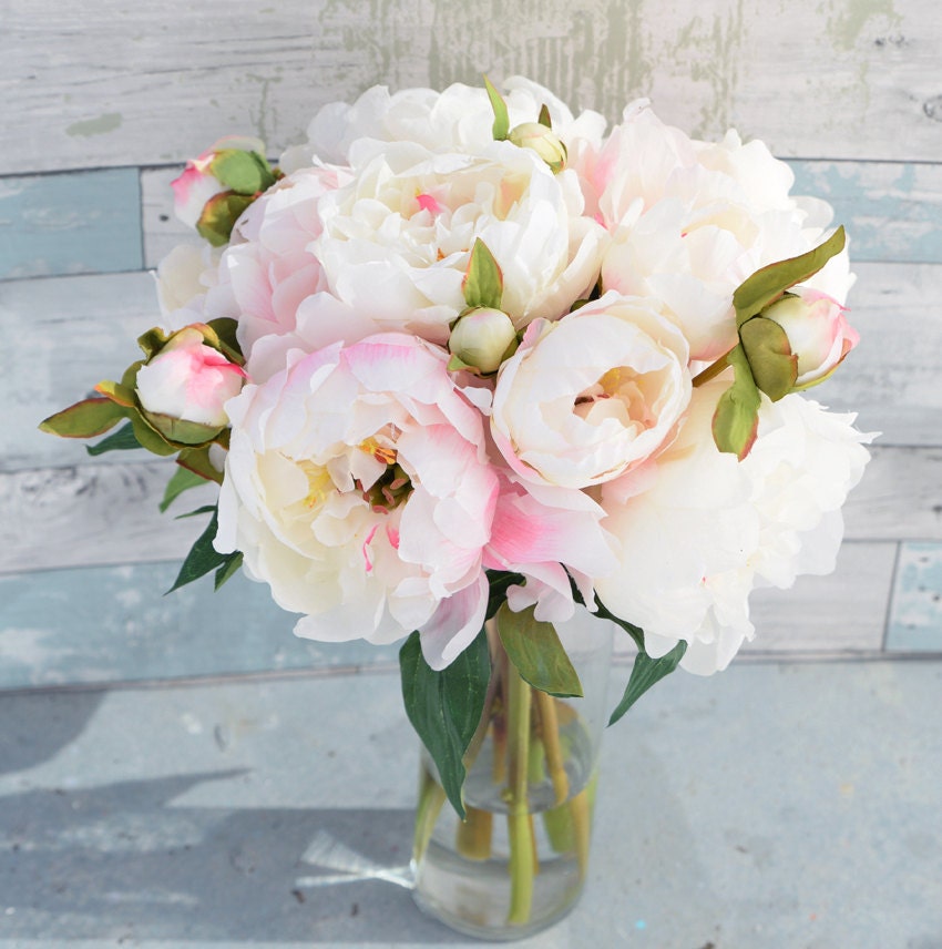 Silk Blush Pink Cream Peonies Arrangement Centerpiece Large