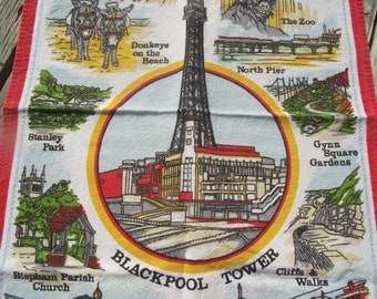 BLACKPOOL Souvenir TEA TOWEL,Souvenir of England,Linen Tea Towel,Dish Towel,Vintage Linen,Vintage Kitchen,Kitschy Kitchen,Gift for Woman