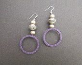 Bohemian Dangle Earrings, Macrame Hoop Earrings, Boho Purple Women Jewelry