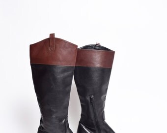 Vintage Tall Black and Brown Leather Boots