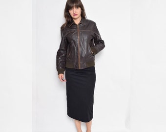 Vintage 90's Aviator Style Real Leather Jacket / Brown Genuine Leather Jacket