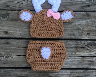 Newborn Girl Deer Hat Diaper Cover Baby Deer Outfit Crochet Deer Set Baby Shower Gift Newborn Photo Prop White Tail Deer Baby Shower Gift