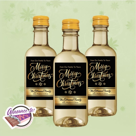 Christmas Mini Wine Labels, Gold Mini Wine Bottle, Set of 10 Il_570xn
