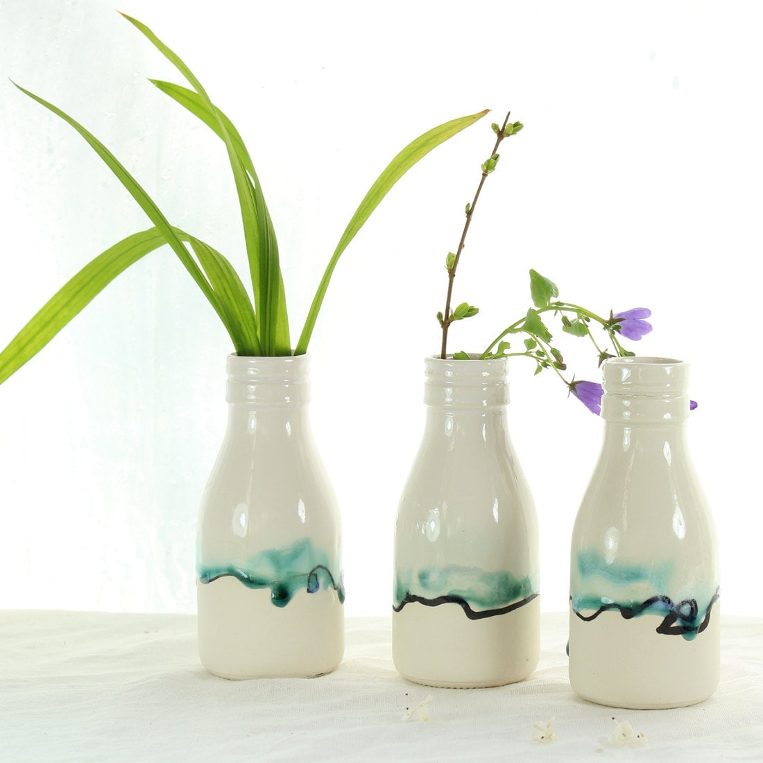 Bud vase milk bottle ceramic vase with by HelenRebeccaCeramics
