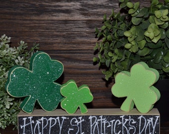 Happy St. Patrick's Day Block Set Shamrock Four Leaf Clover Set Irish Home Decor Celtic Decorations Shamrock Block Set Irish Wedding Decor