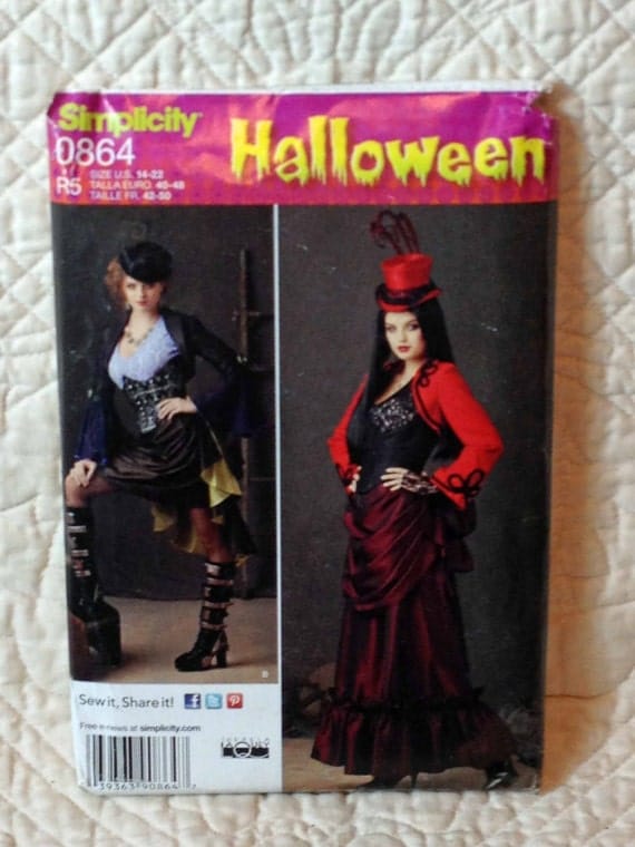 Women, Goth Steampunk, Halloween Costume Pattern, Simplicity 0864, Bustle Skirt, Bolero Corset, 2012 Uncut, Size 6 8 10 12 OR 14 16 18 20 22 by DartingDogChristmas steampunk buy now online