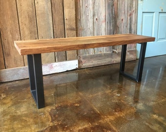Reclaimed Wood Bench / Industrial U-Shaped Steel Legs