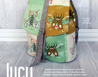Swoon Patterns: Lucy Backpack - PDF Vintage Purse Backpack Bag Adjustable Strap Sewing Pattern
