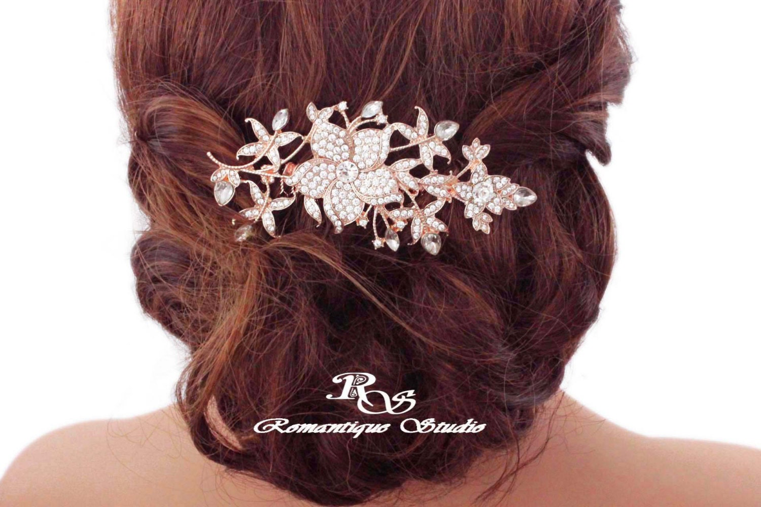 Rose gold hair accessories wedding hairpiece by RomantiqueStudio