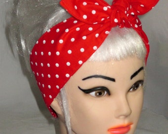 Rosie the Riveter White on Red Polka dots Headband Pinup Vintage Retro Style 50s Rockabilly