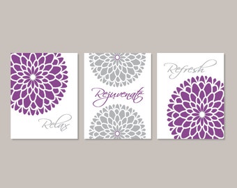 BATHROOM DECOR Bathroom Wall Art Flower Relax Rejuvenate Refresh Purple Gray BATHROOM DECOR Bathroom Wall Art Flower Relax Rejuvenate Refresh Purple Gray