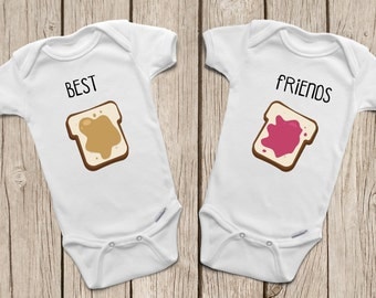 Best Friend ONESIES ® or Baby T-Shirt Twin Onesies Peanut Butter and Jelly Shirts Best Friends Forever Twins Baby Gifts Hipster Baby Clothes