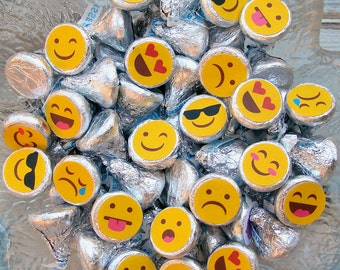 Emoji Party, Candy Stickers, Kiss Labels, Birthday Party, Teen, Tween, Party Favors, Printed