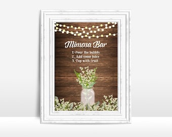 Mimosa Bar Sign Printable, Wedding Sign, Rustic Wedding Mimosa Bar Sign, Babys Breath Mimosa Bar Table Sign, Printable Mimosa Bar Sign