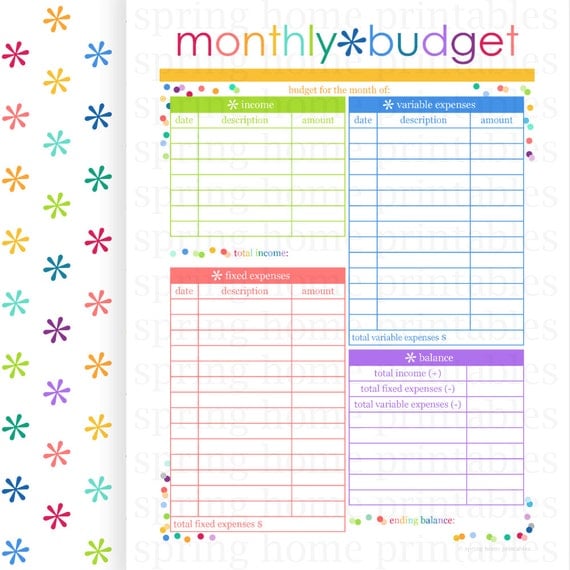 MONTHLY BUDGET Budget Planner Printable by SpringHomePrintables