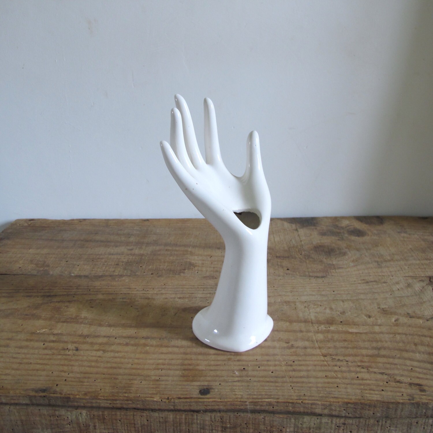 Vintage French white ceramic Hand vase or ring holder