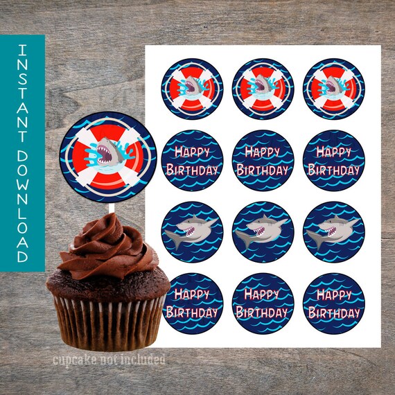 Sharks cupcake toppers printable and digital file Shark