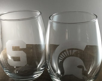 Official collegiate licenced product - Michigan State University MSU stemless wine glass