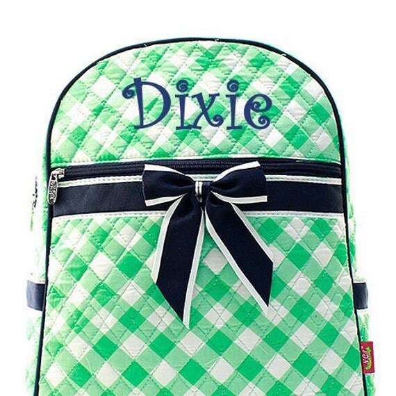 Items similar to Mint Plaid Monogrammed Backpack Monogram Quilted Backpack Personalized Backpack