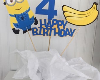 4 Piece Minion Centerpiece, Minion Centerpiece, Minion Birthday Decor, Cake Topper, Despicable Me Birthday Decor
