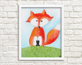 DIGITAL Print kids art FOX - Instand download - Fox painting